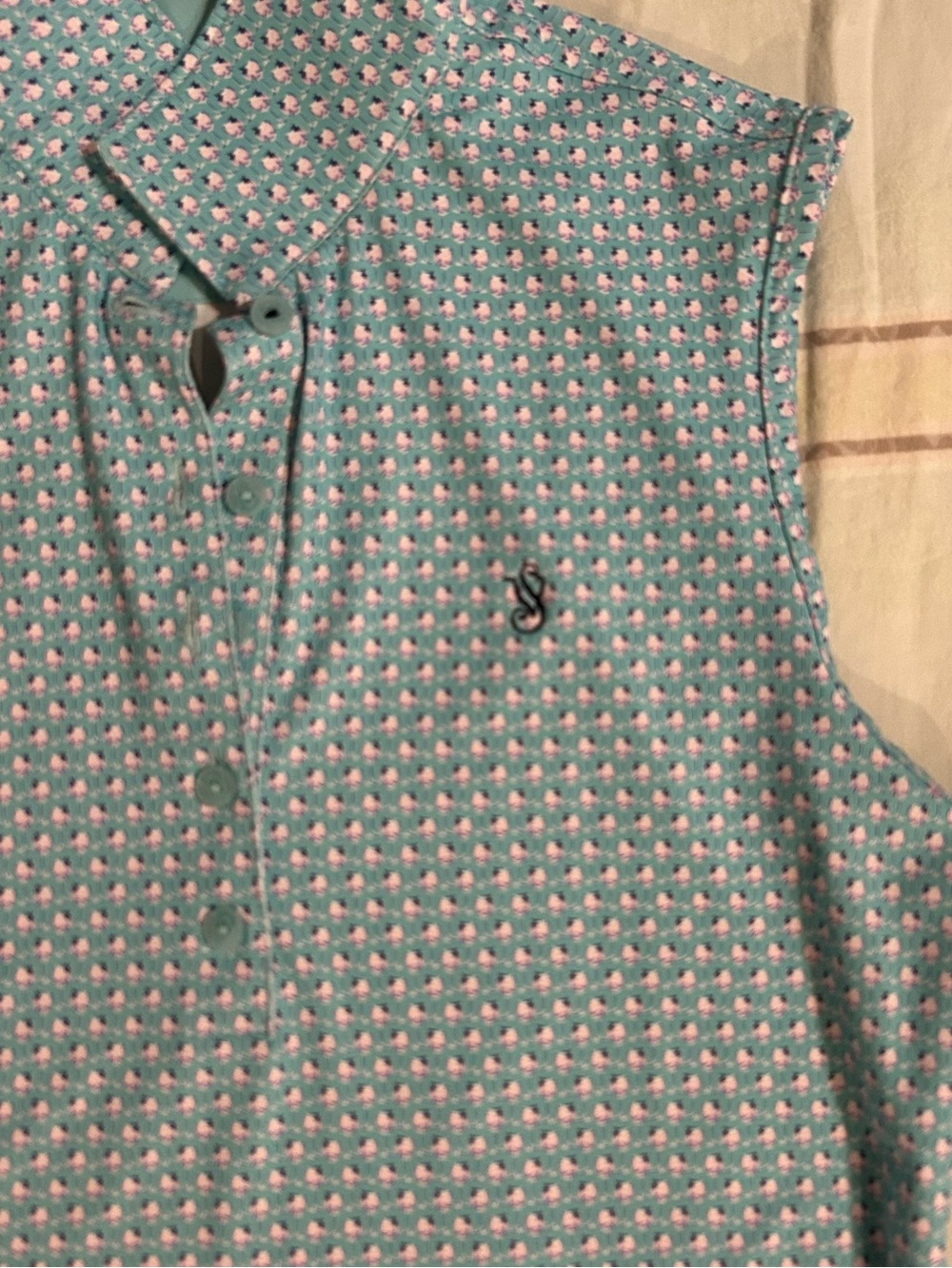 Peter Millar Women’s Green Sleeveless Performance Golf Shirt & Pink Geo Print M